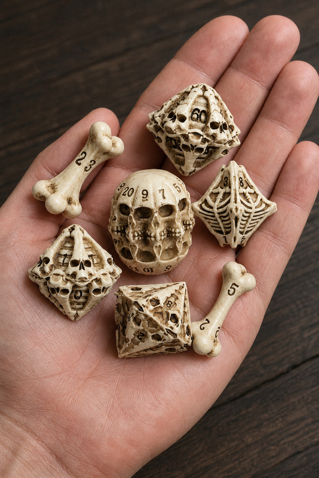 Bonebound Relic – 7-Piece Polyhedral RPG Dice Set