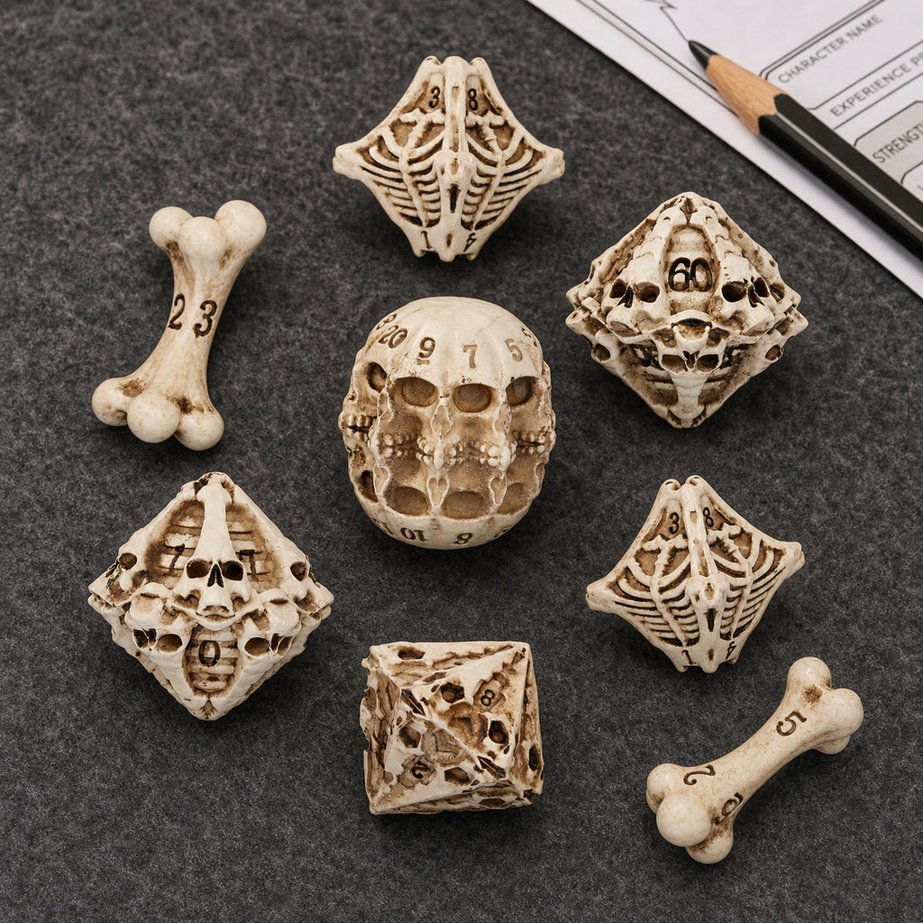 Bonebound Relic – 7-Piece Polyhedral RPG Dice Set